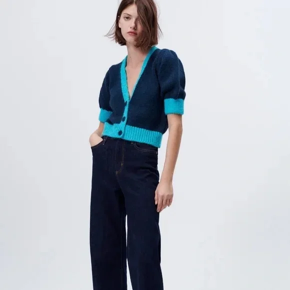 NWT ZARA women cardigan button down sweater top jacket size S, blue - Picture 4 of 15